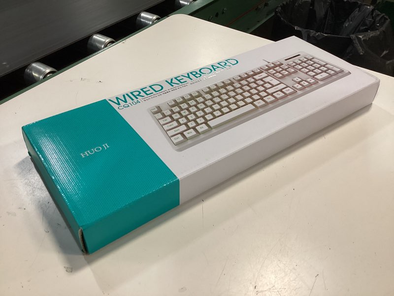 Condition photo showing New/Like New for huo ji white gaming keyboard usb wired with rainbow led backlit, floating keys, mechanical feeling, spill resistant, ergonomic for xbox, ps series, desktop, computer, pc