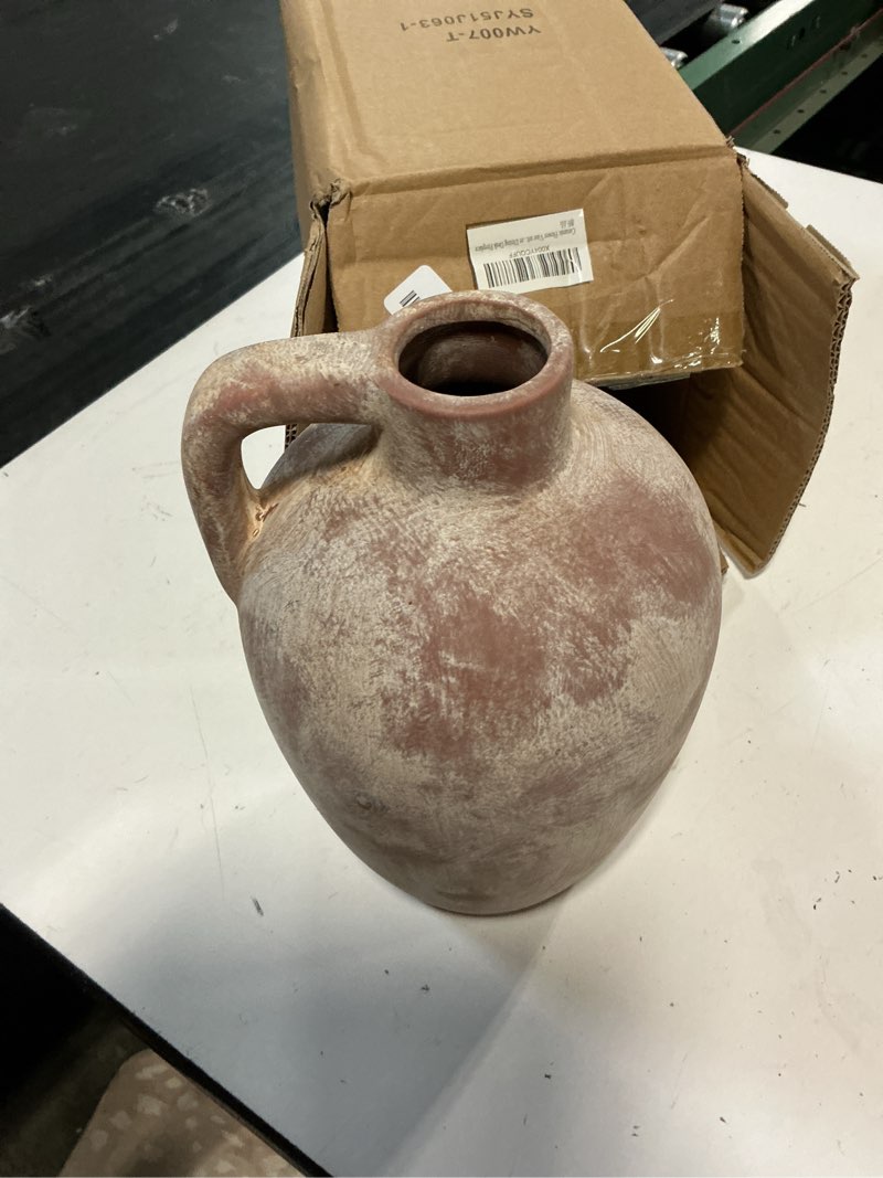 Condition photo showing Good Condition for ceramic flower vase with handles,10" neutral tall clay terracotta vases farmhouse table vases with handle living room decor rustic pottery pots for home shelf coffee dining desk fireplace c-10"h-terracotta