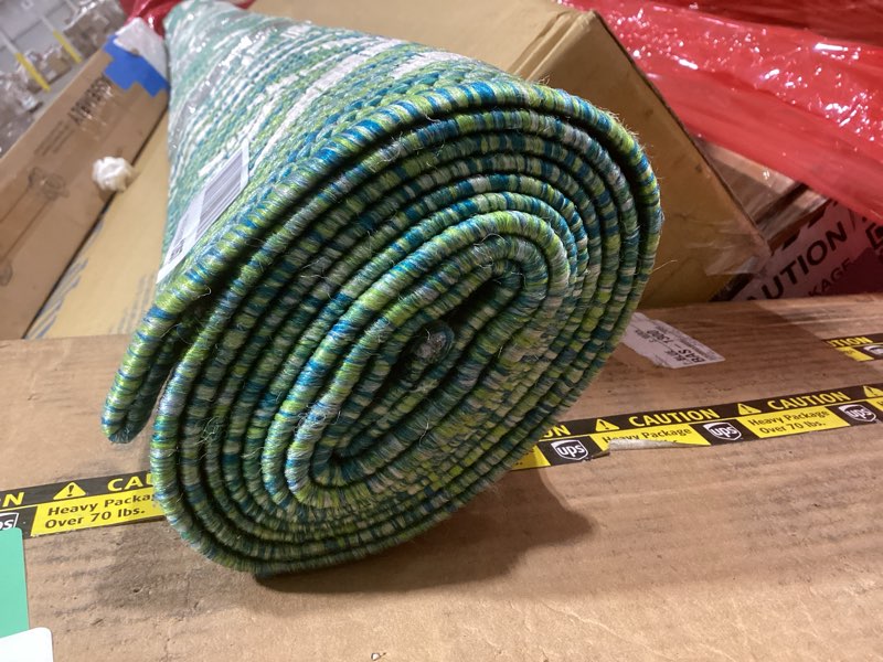 Condition photo showing As Is for jonathan y palm frond indoor outdoor area rug 5x8 cream/green, nevis for backyard, patio, porch, easy-cleaning, high traffic, pet-friendly, non-shedding (smb119g-5) cream/green 5'3" x 7'7" (rectangular)