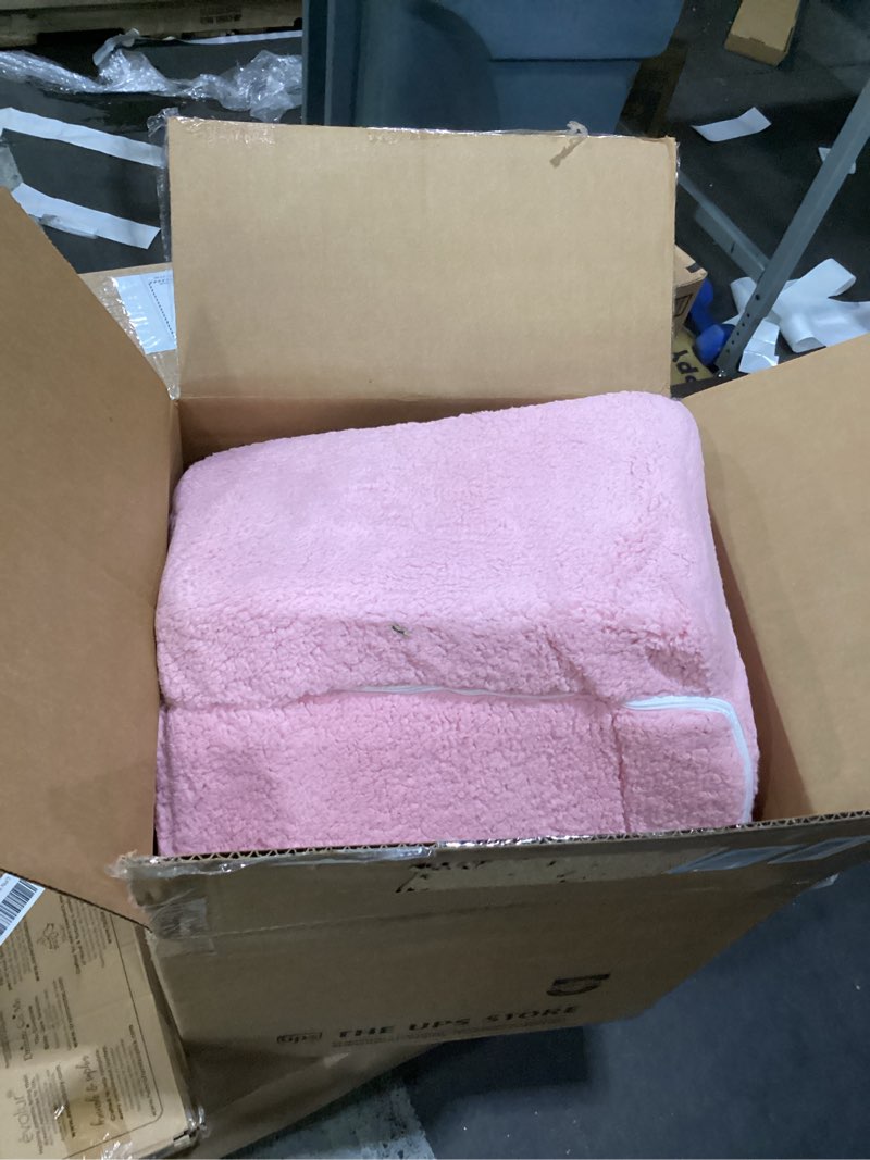 Condition photo showing As Is for Kids Sofa, 2-in-1 Flip-Out Foam Couch with Soft Sherpa Cover, Cozy Play Lounge Chair, Pink Pink Medium