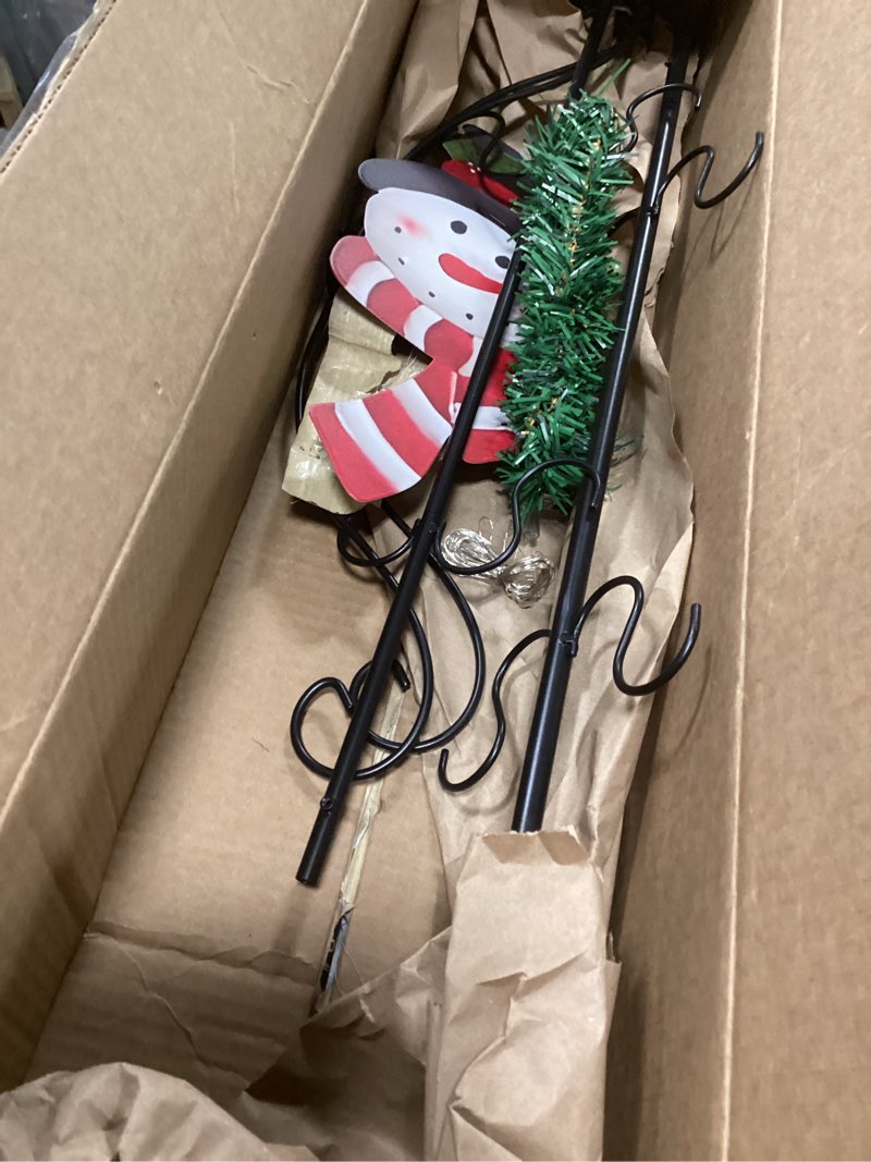 Condition photo showing As Is for With Snowman Christmas Holder And Stocking Hangers Freestanding Twig Look Decoration & Hangs Third Christmas Ornament (white, One Size) One Size White