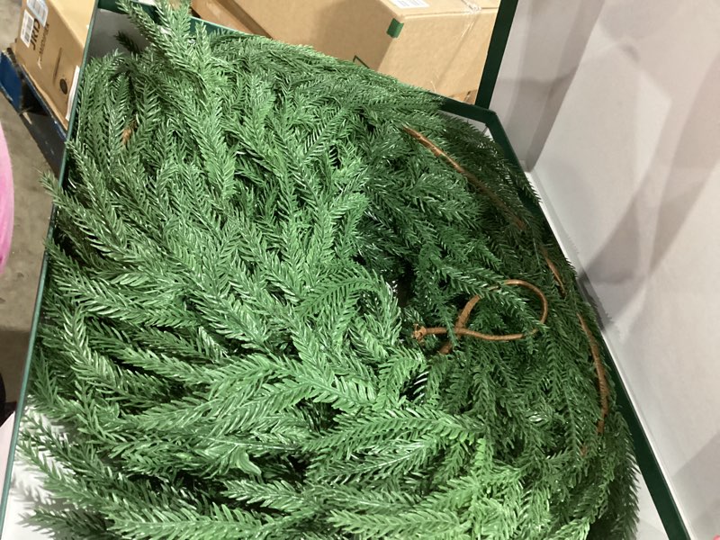 Condition photo showing Good Condition for 10 Ft Extra Full Christmas Garland, Real Touch Norfolk Pine Garland, Artificial Dense Pine Greenery Garlands for Fireplace, Mantle, Table, Indoor, Outdoor Christmas Decorations, Gift