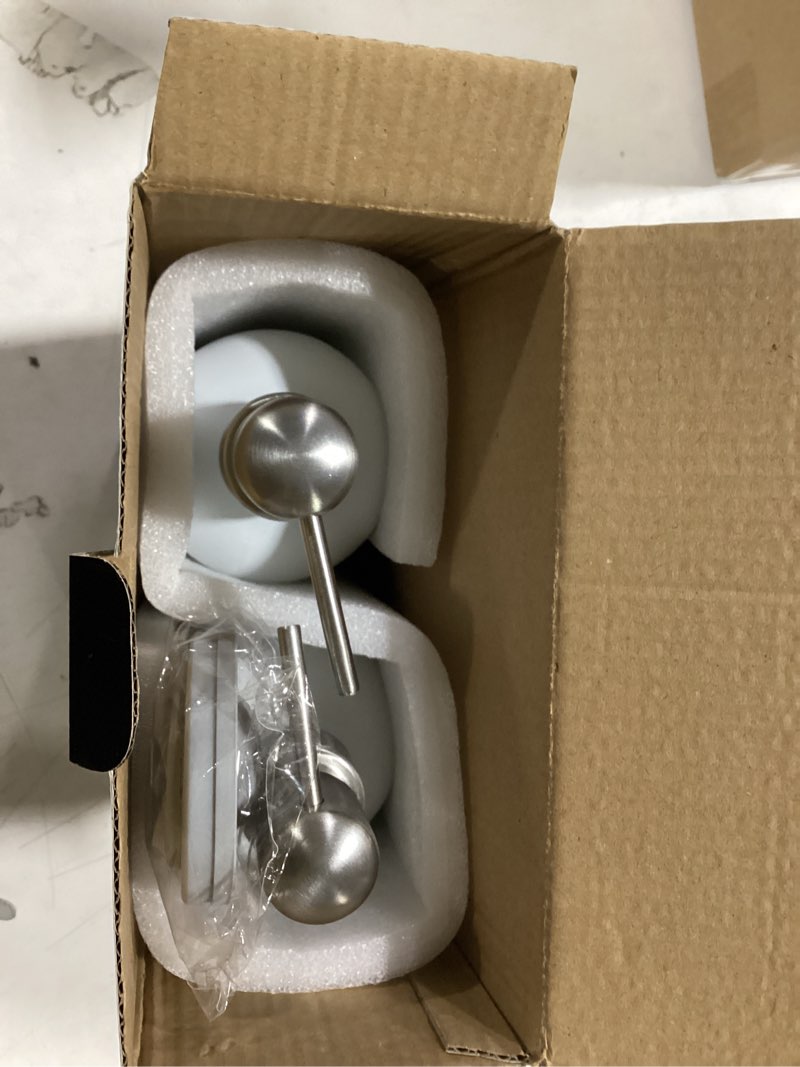 Condition photo showing Good Condition for white glass hand and dish soap dispenser set by brighter barns - modern kitchen soap dispenser set & pump for sink - farmhouse home decor, minimalist kitchen accessories (white) silver hd
