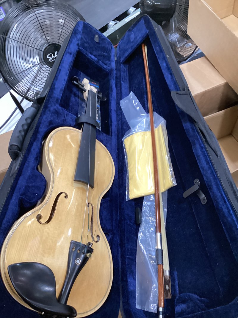 Condition photo showing As Is for mendini by cecilio violin for beginners, kids & adults - beginner kit for student w/hard case, rosin, bow - starter violins, wooden stringed musical instruments 3/4 mv300 antique