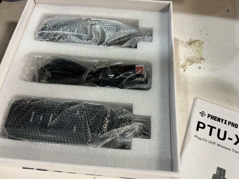 Condition photo showing New/Like New for phenyx pro plug-on xlr wireless transmitter receiver system, wired-to-wireless microphone system w/ 16 uhf frequencies, auto-scan, xlr microphone adapter for both dynamic mic and condenser mic (ptu-x)