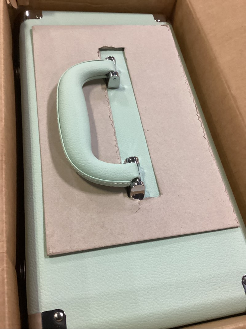 Condition photo showing Good Condition for hododou vinyl record storage box with lock record organizer storage for 30+ single records 12-inch water resistant collapsible storage crate with lid handle mesh pouch for valuable album collection watery blue