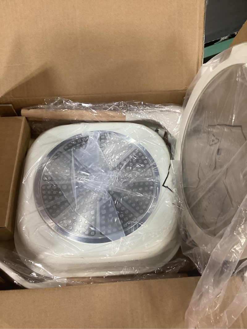 Condition photo showing New/Like New for astercook 23 pcs pots and pans set non stick, ceramic cookware set detachable handle, rv kitchen cooking set removable handles, oven safe, induction ready, stackable, cream white, mothers day gifts cream white 23 piece