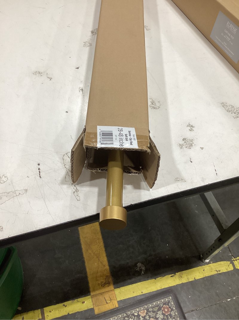 Condition photo showing New/Like New for elrene home fashions serena single curtain rod for curtains and drapery with contemporary cap finials, 1-inch diameter, 28" - 48" adjustable rod, soft gold 28" - 48" adjustable rod soft gold