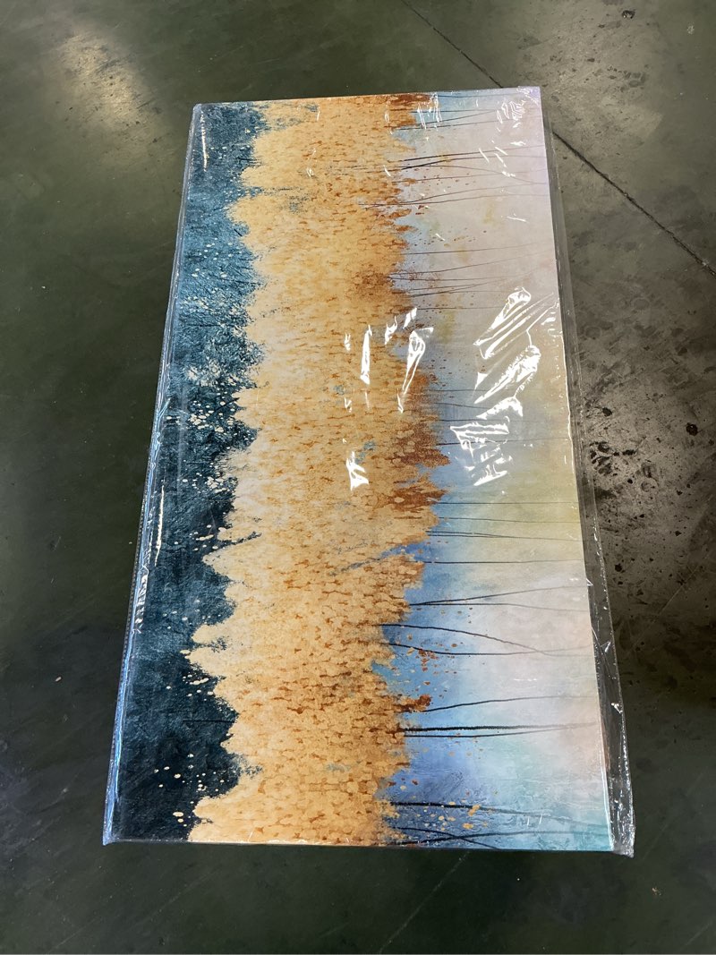 hand painted canvas wall art: large dark blue gold abstract artwork textured painting for living room  20x40 