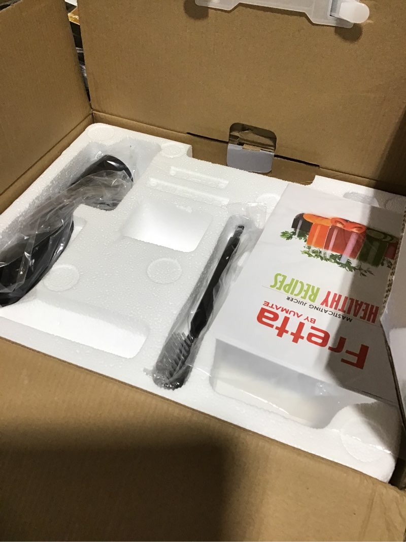 Condition photo showing New/Like New for Not tested Fretta Juicer Machines, Cold Press Juicer, BPA Free Masticating Juicer Machines Vegetable and Fruit, 3-Inch Wide Feeding Chute, Easy to Clean,Quiet and Strong DC Power, 200W(Black)
