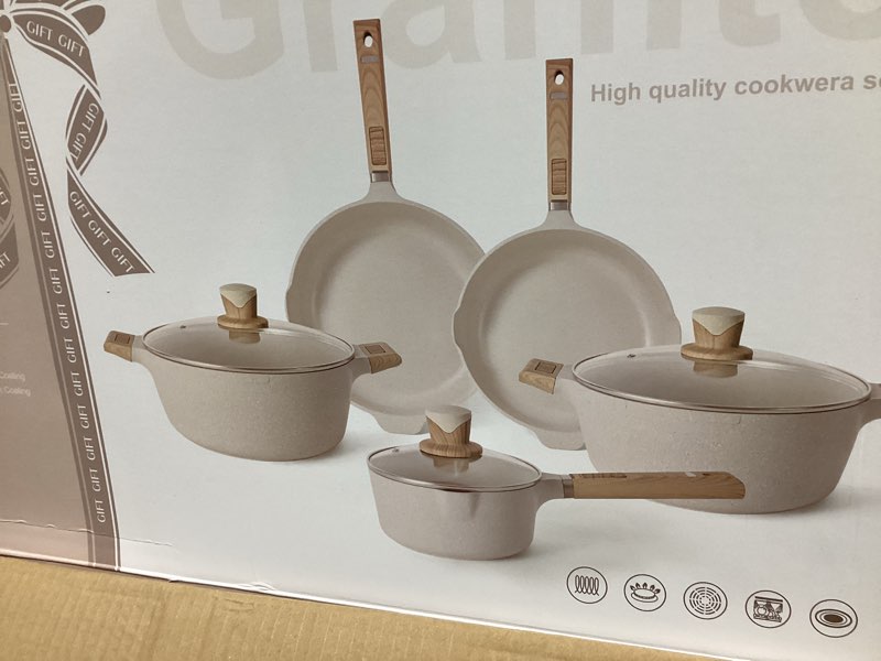 Cookware Set - Large Nonstick Pots and Pans Set Cooking Pot and Pan Set with Lids, Non-stick Granite Cookware Sets Induction Pans for Cooking Kitchenware Set with Frying Pan, 8 QT Stockpot, Saucepan