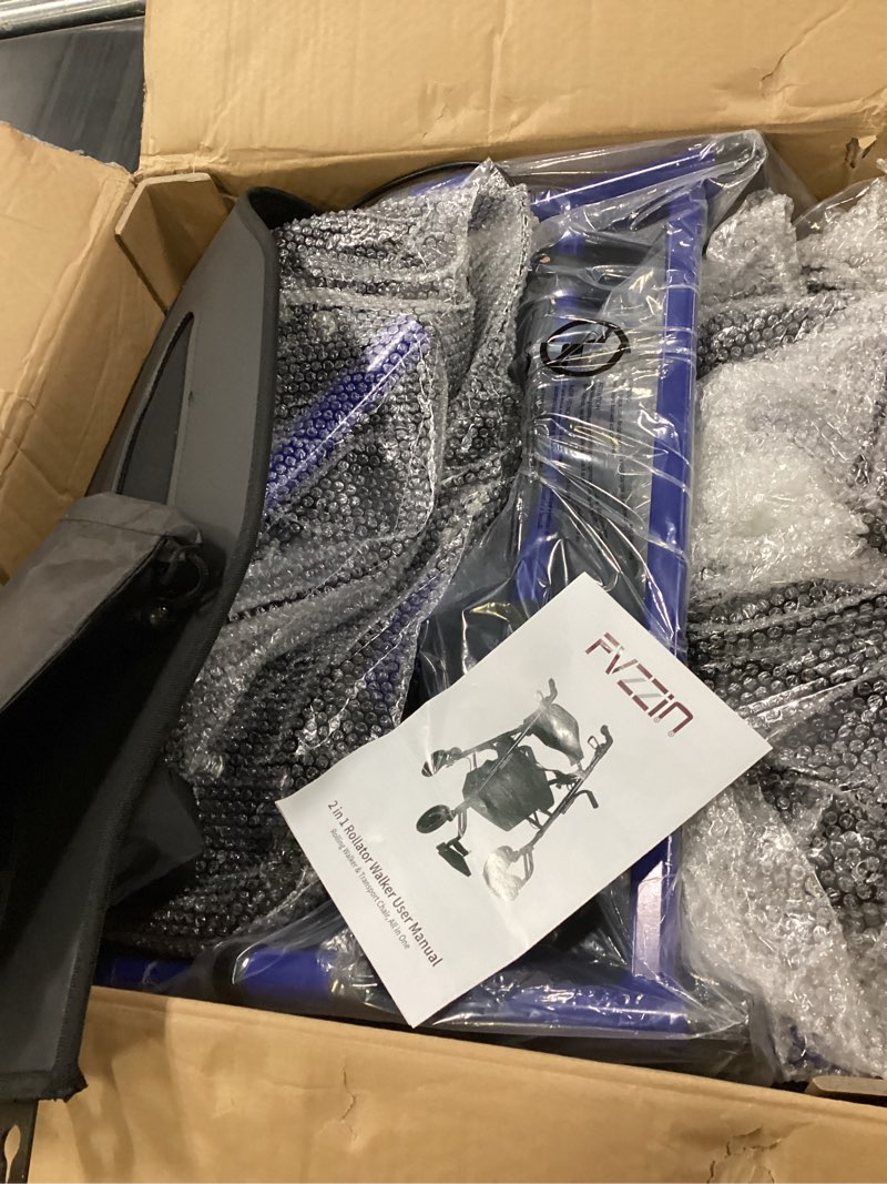 Condition photo showing New/Like New for walkers for seniors with seat, extra wide 2 in 1 rollator walker & transport chair with reversible backrest & detachable footrests, foldable wheelchair combo with 8" anti-slip pu wheels, blue