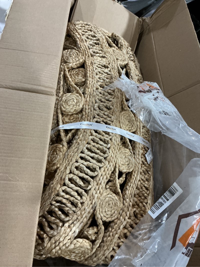 Condition photo showing New/Like New for (similar too) safavieh natural fiber collection area rug - 4' round, natural, handmade boho charm braided jute, ideal for high traffic areas in living room, bedroom (nf805b) 4' (round) natural