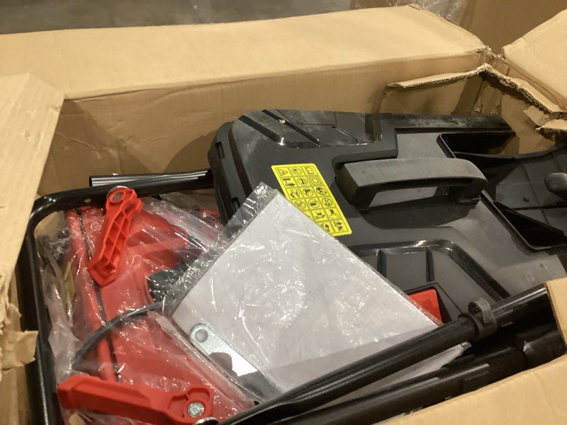 Condition photo showing As Is for heinpro 14" cordless lawn mower compatible with milwaukee m18 battery, 2-in-1 brushless electric lawn mower for small yards, push mowers with 5-position height adjustment, red (tool only)