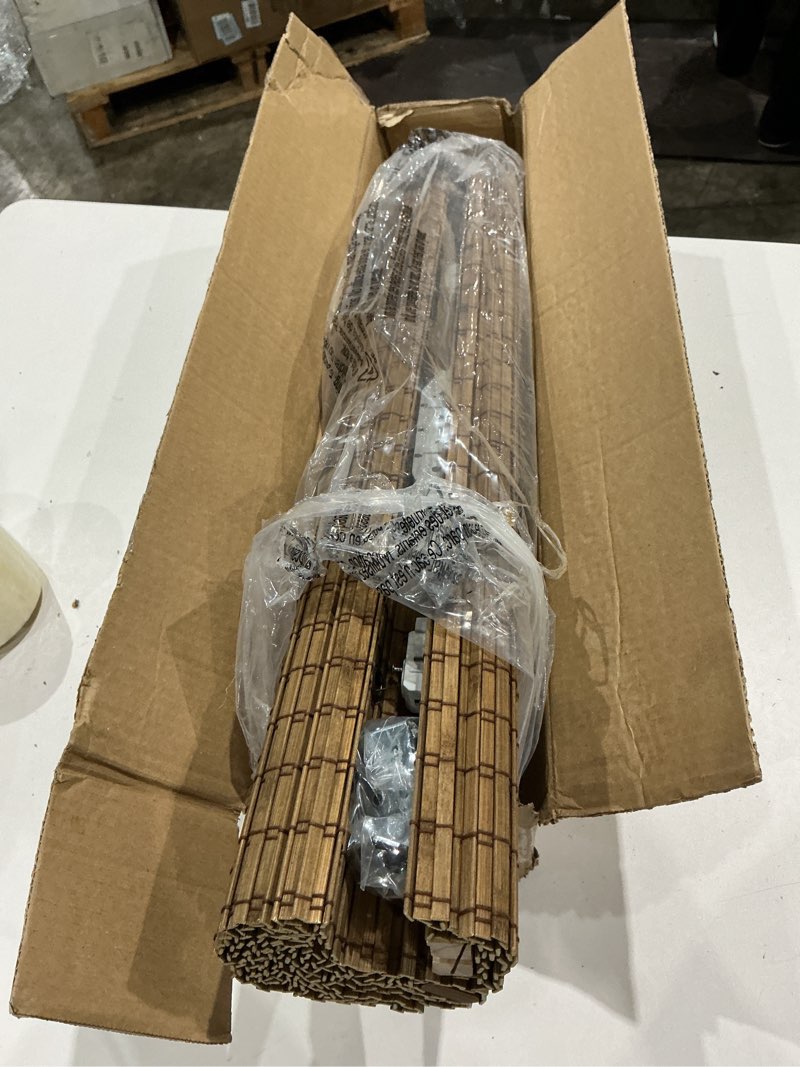 Condition photo showing Good Condition for cordless bamboo roman shades 20x48in, light filtering bamboo blinds for indoor windows, office, bathroom and living room, privacy teak.