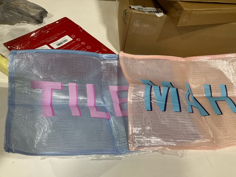 Condition photo showing As Is for 2 Pack 18 x 11 Inch Empty Mahjong Tile Bag American PVC Clear Mahjong Bags for Racks Waterproof Zippered Storage Tile Holder for Game Lover Mah Jong Accessories Gifts(Pink and Blue) Pink and Blue 18x11 Inch