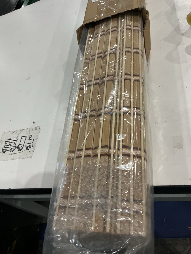 Condition photo showing Good Condition for no drill cordless bamboo roman shades, windows size 26.5" w × 64" h - carbonized