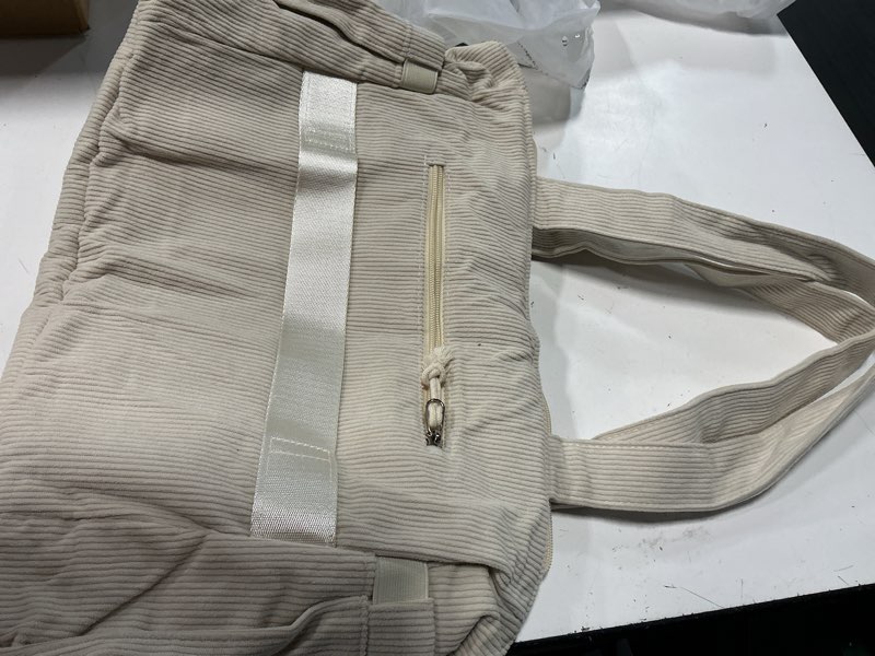 Condition photo showing Good Condition for bagstellar corduroy tote bag for women, 17 pockets laptop work tote bag lightweight teacher nurse bible bag for school travel | with 40oz cup holder off-white