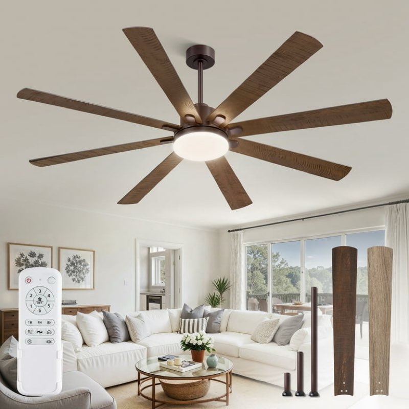 zardon 72in ceiling fan with light and remote control, large modern ceiling fan with 6 speeds reversible, for indoor outdoor, patios