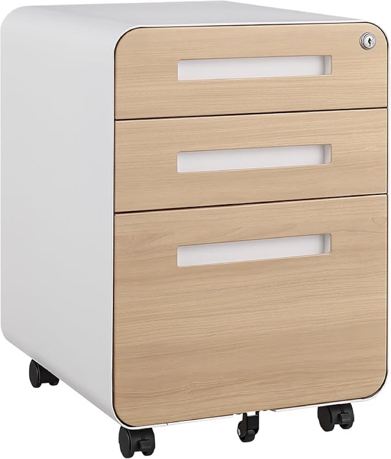 Furniture Stockpile 3 Drawer Mobile File Cabinet with Lock - Under Office Desk Metal Filing Cabinet, Legal/Letter File Folders, 5 Wheels and Stationary Feet, Pre-Assembled, White