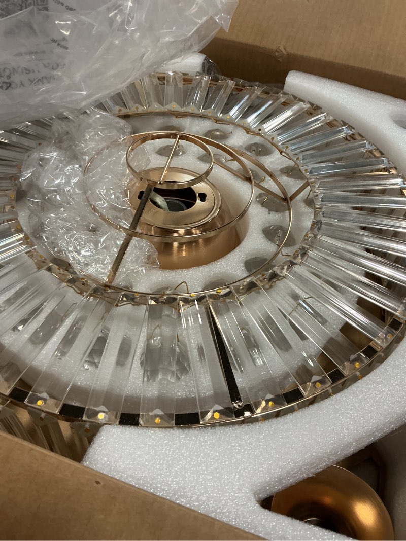 Condition photo showing New/Like New for 42'' Fandelier Ceiling Fan with Light, Retractable Chandelier Fan, 3 Color Temperature, 6 Wind Speed, Crystal Ceiling Fan for Bedroom Living Room Dining Room-Gold Gold 42 Inch