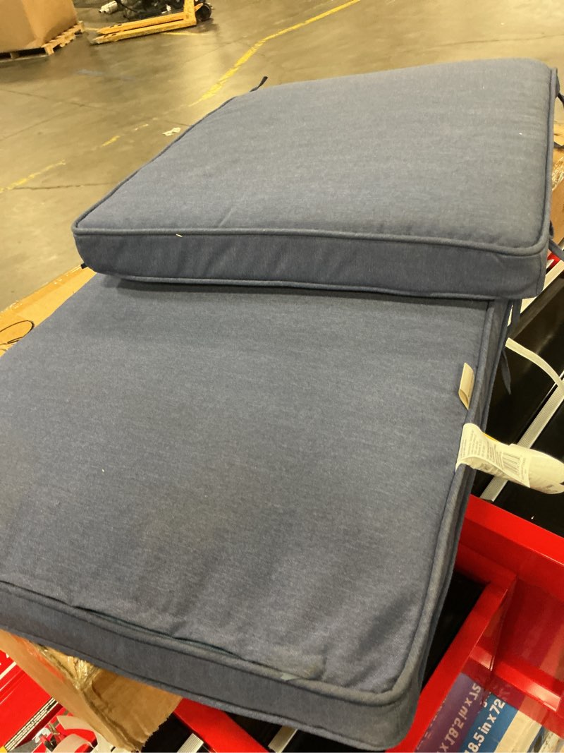 Condition photo showing As Is for allen + roth 47-in x 23-in navy patio chaise lounge chair cushion