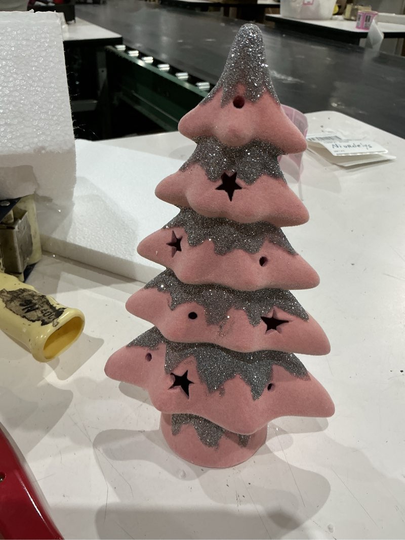 bucherry velvet ceramic christmas tree with lights christmas table decorations pink velvet xmas tree hollowing porcelain tabletop decor for winter home mantle tray table centerpiece