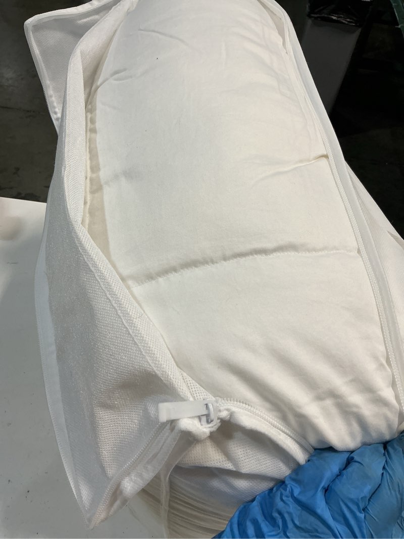 Condition photo showing As Is for quince luxe goose down comforter, king/cal king, white