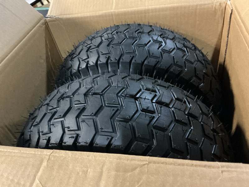 Condition photo showing Good Condition for 15x6.00-6 replacement lawn mower tires - 2 pack heavy duty15x6.00-6nhs rubber tire and wheel - riding lawn mower tires with bearing bore 3/4 inch - compatible with most riding mowers and lawn tractors