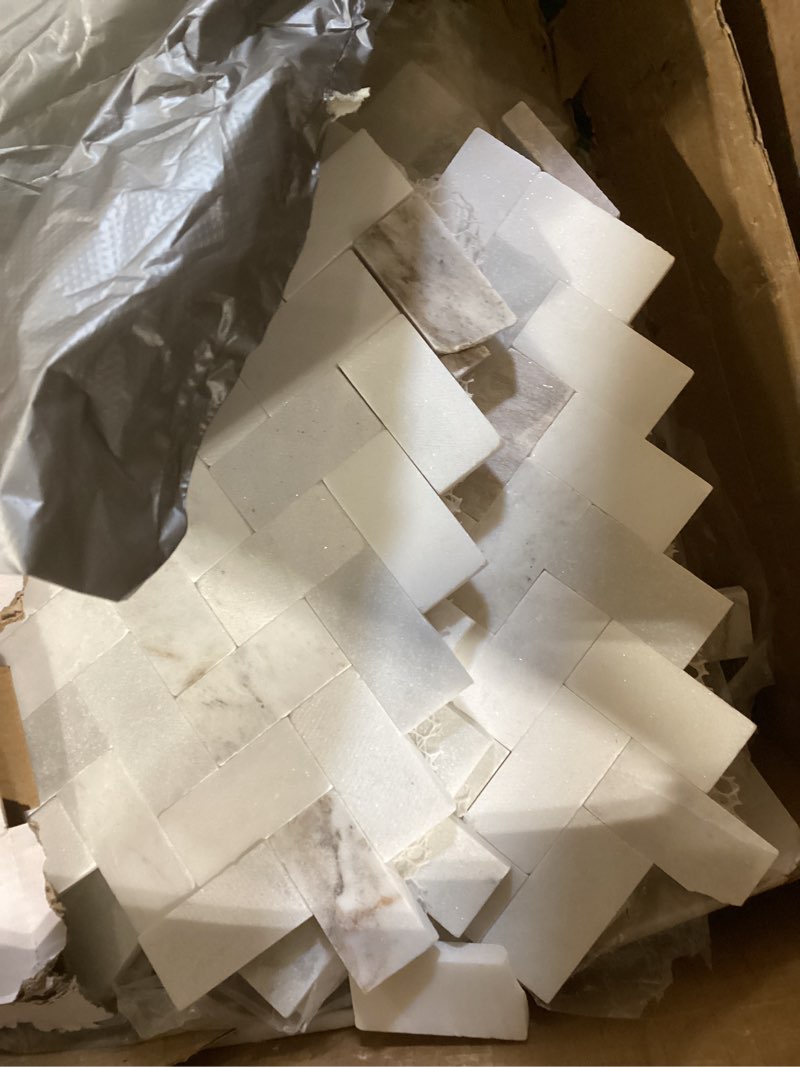 Condition photo showing Good Condition for Daltile Minute Mosaix 12" X 12" Herringbone Remix Mosaic in Daphne White (10 PC Per Carton) (7.5 SQFT Per Carton)