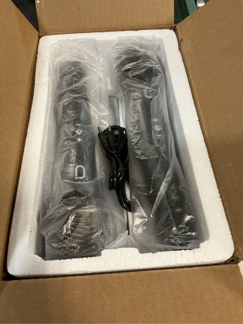 Condition photo showing New/Like New for karaoke machine, portable bluetooth 5.3 speaker with 2 wireless microphones for adults, pa system with echo adjustment, support tws/tf card/usb/aux/tvs connected