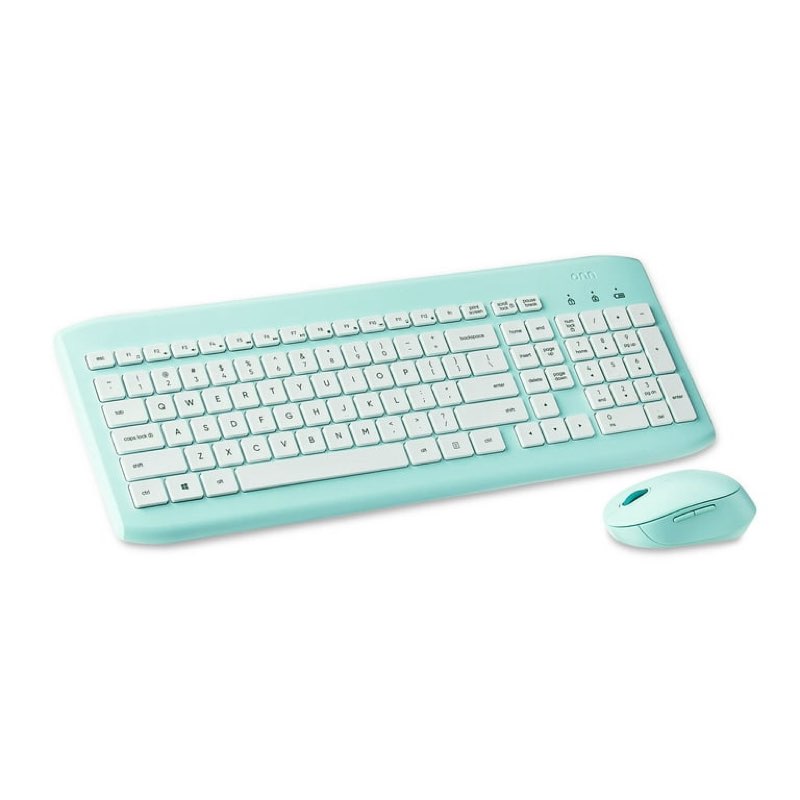onn wireless keyboard and compact mouse with dual-connectivity 2.4ghz usb receiver, blue