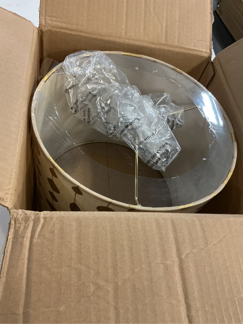 Condition photo showing New/Like New for Aspen Creative 31097A Transitional Drum (Cylinder) Shaped Spider Construction Lamp Shade in Beige, 12" wide (12" x 12" x 10")