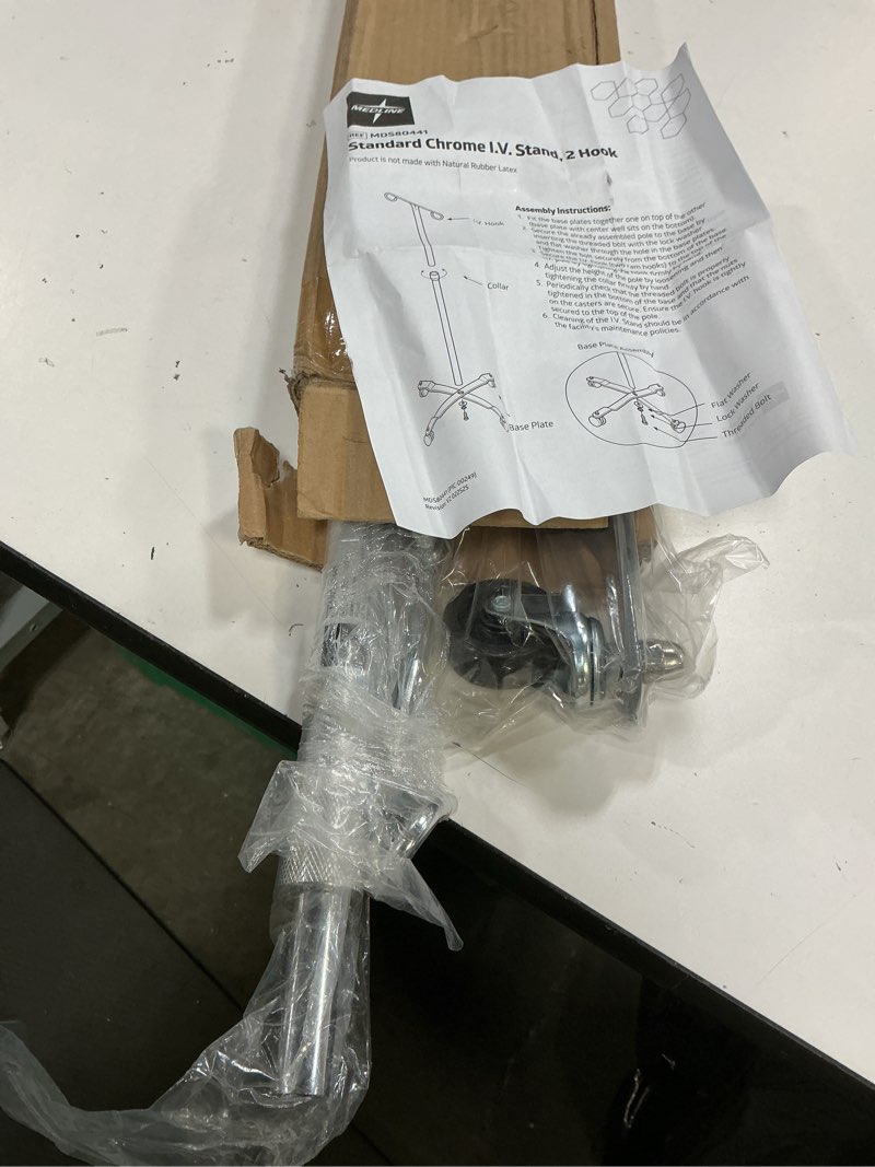 Condition photo showing Good Condition for medline 4 leg iv poles stand, 2 hook, 4 caster, chrome, 47 to 85" adjustable height