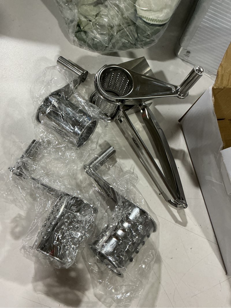 Condition photo showing Good Condition for honoson rotary cheese grater stainless steel handheld rotary parmesan grater cheese cutter slicer with 4 stainless drum for grating hard chocolate nuts kitchen tool