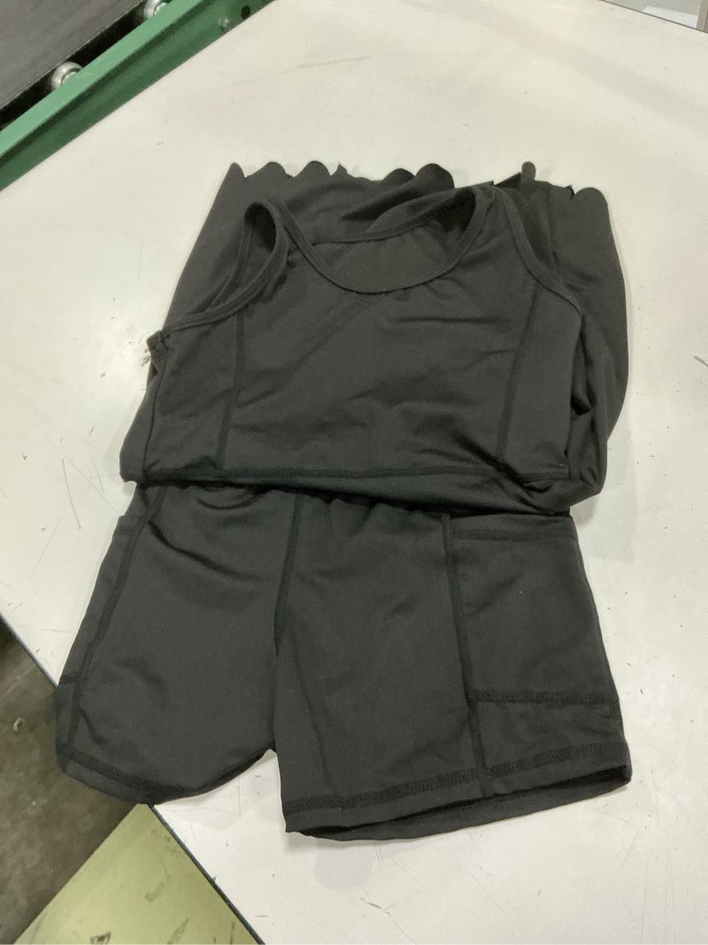Condition photo showing Good Condition for girls tennis dress sleeveless pickleball athletic dress golf outfit with detachable built-in bra & shorts pockets black 8-9 years