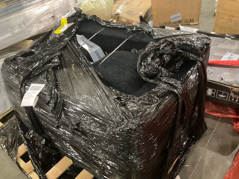 Condition photo showing As Is for Convertible Sofa Bed, 3 in 1 Loveseat Folding Couch Bed Foldable - Chaise Lounge Chair & Floor Futon Sleeper, Corduroy Pull Out Sofa Bed with 4 Pillows for Living Room, Black loveseat Black