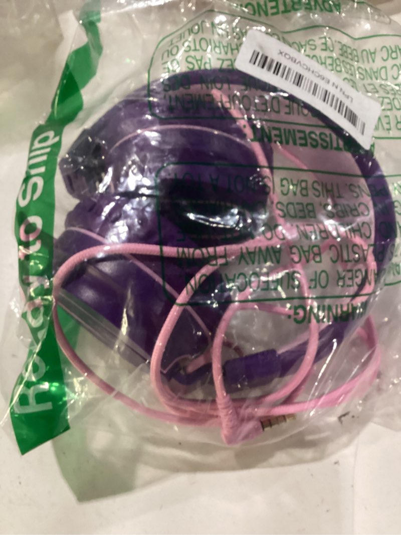 Condition photo showing Good Condition for kids headphones, wired headphones for kids on ear with microphone, 93db volume limiter headphone for girls boys, foldable lightweight headphone for school learning & entertainment, pink purple
