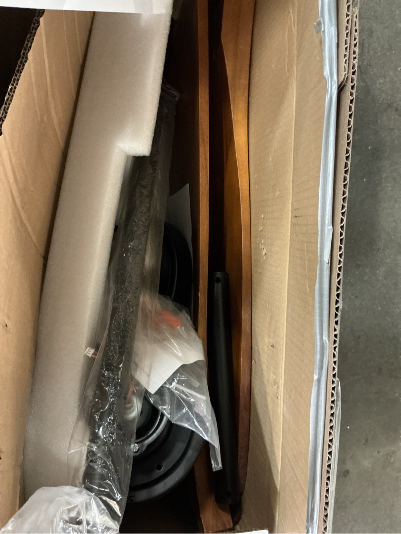 Condition photo showing As Is for Sofucor Smart Ceiling Fan with Light, 52 Inch Solid Wood Ceiling Fans with Lights and Remote,Work with Alexa/Google, Low Profile Indoor/Outdoor Ceiling Fan, Quiet DC Motor, for Bedroom Patio Farmhouse 52 Inch Walnut+Matte