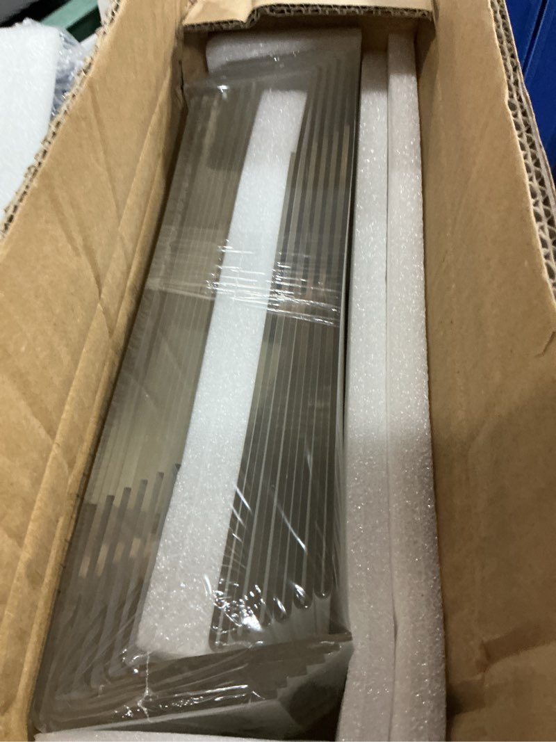 Condition photo showing New/Like New for 12 pack acrylic sign holder 8.5 x 11, clear plastic display stands for tabletop, l-shape acrylic stands for flyers, documents, office, restaurants, vertical sign holder 8.5x11 for desktop vertical 12 pack 8.5x11