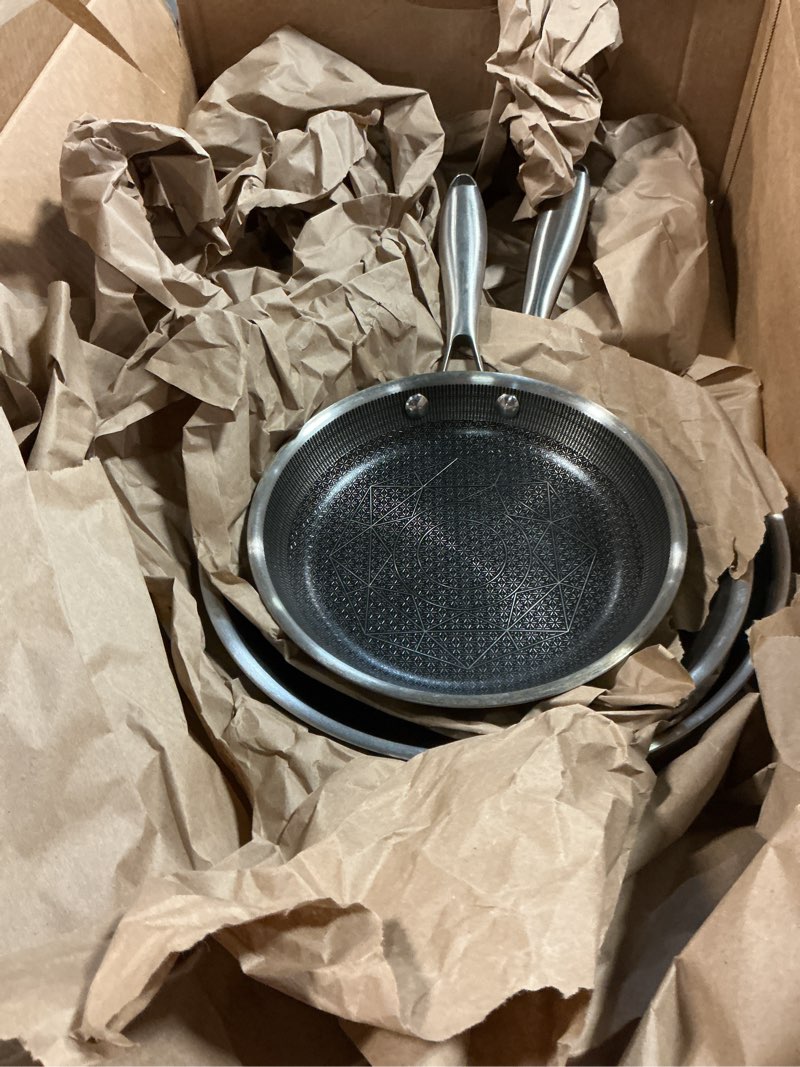Condition photo showing As Is for Similar COOKER KING Non-toxic Frying Pans Set of 3 (8+10+12 Inch), Tri Ply Stainless Steel Pans, Induction Pan Set, Chef's Pan, Skillets Dishwasher & Oven Safe, Stay-Cool Handles, Compatible with All Cooktops Stainless Steel 8+10+12 Inch