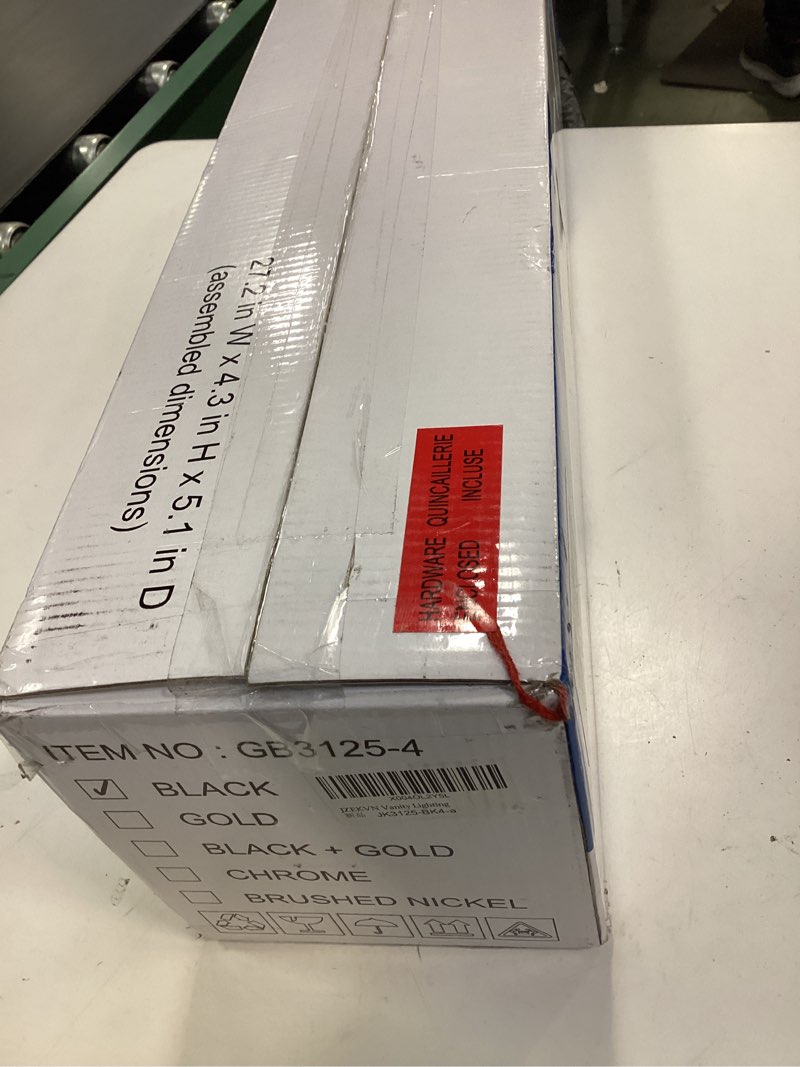 Condition photo showing New/Like New for Modern LED Bathroom Lights Fixtures(4-Light),Metal Black Acrylic Wall Lighting,Vanity Lights for Bathroom Over Mirror(6000k 27in) 27.17 in Black