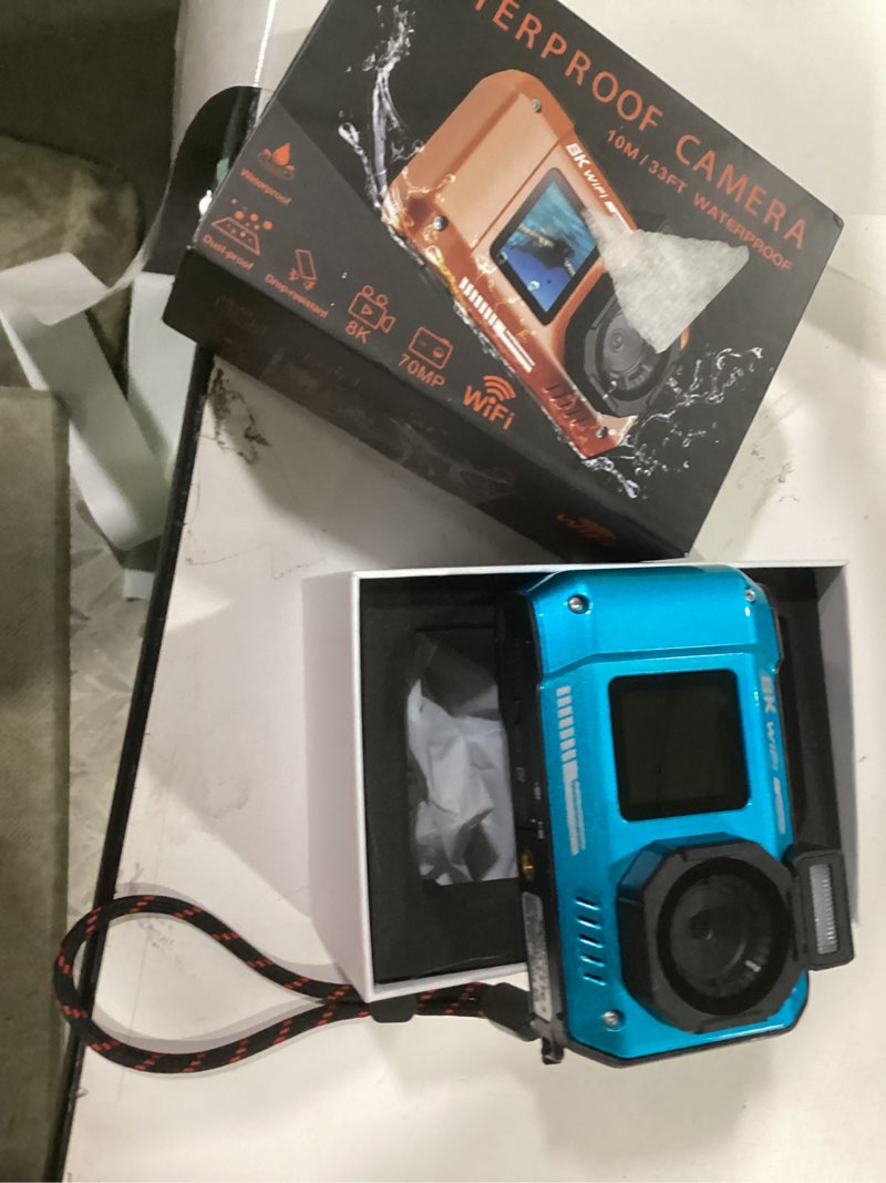 Condition photo showing New/Like New for Underwater Camera 8K 70MP Digital Camera 33FT Waterproof Camera with 32GB Card Rugged Dustproof Shockproof Blue