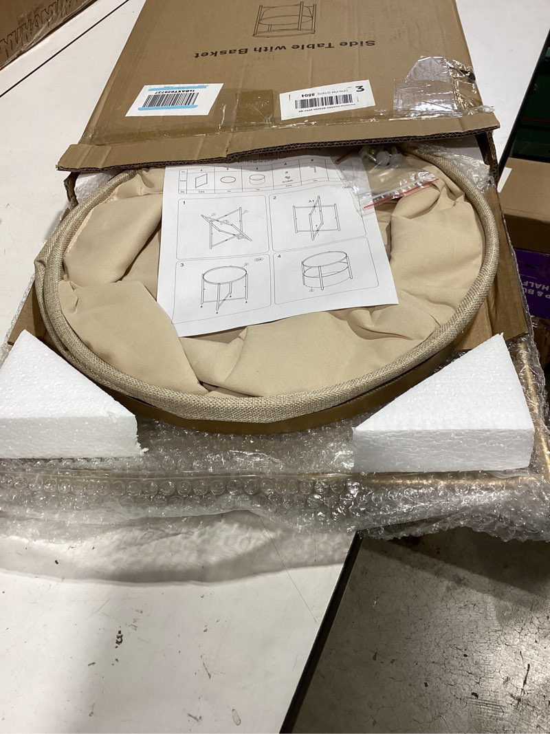 Condition photo showing Good Condition for danpinera round side table with fabric storage basket, metal side small bedside table nightstand with removable tray top for living room, bedroom, nursery, bathroom, gold gold 1