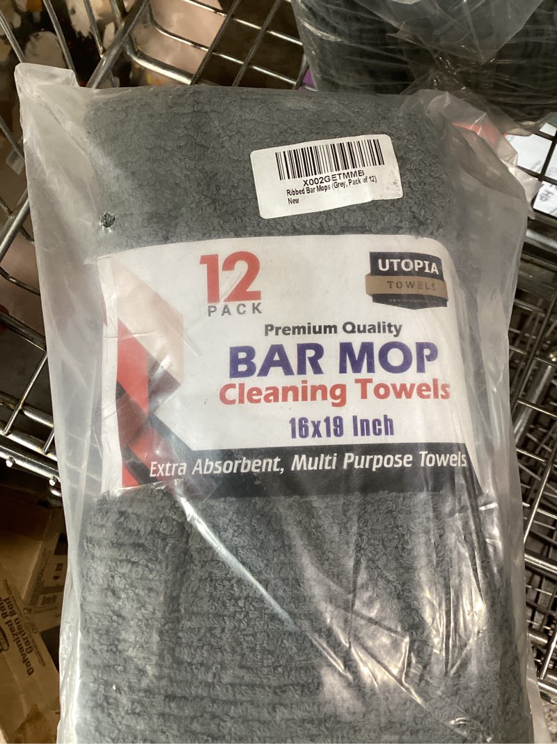 Condition photo showing New/Like New for utopia towels ribbed kitchen bar mops, 12 pack, 16x19 in, cotton, grey