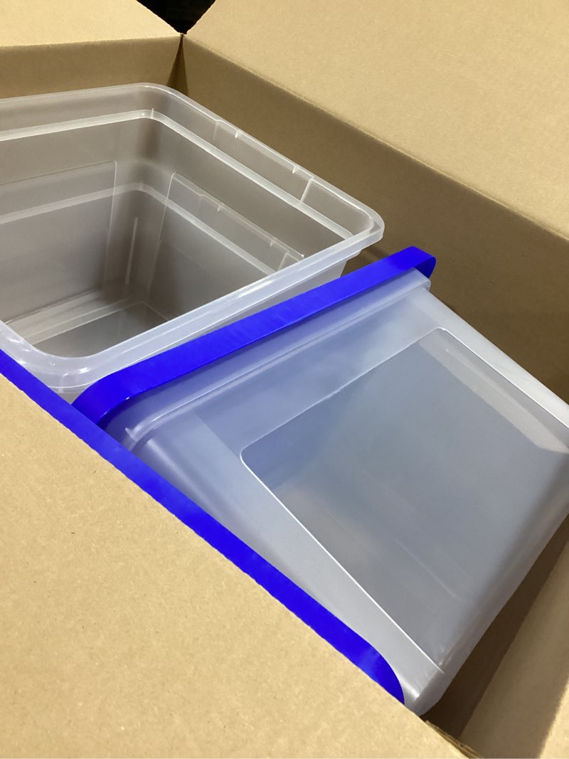 Condition photo showing Good Condition for IRIS USA File Box, Plastic File Organizer Box With Lids, Letter/Legal File, Important Document Box, Portable Storage Filing Bin, Stackable Nestable, Clear/Blue 35 Qt. 3 Pack Clear/Blue - 3 Pack