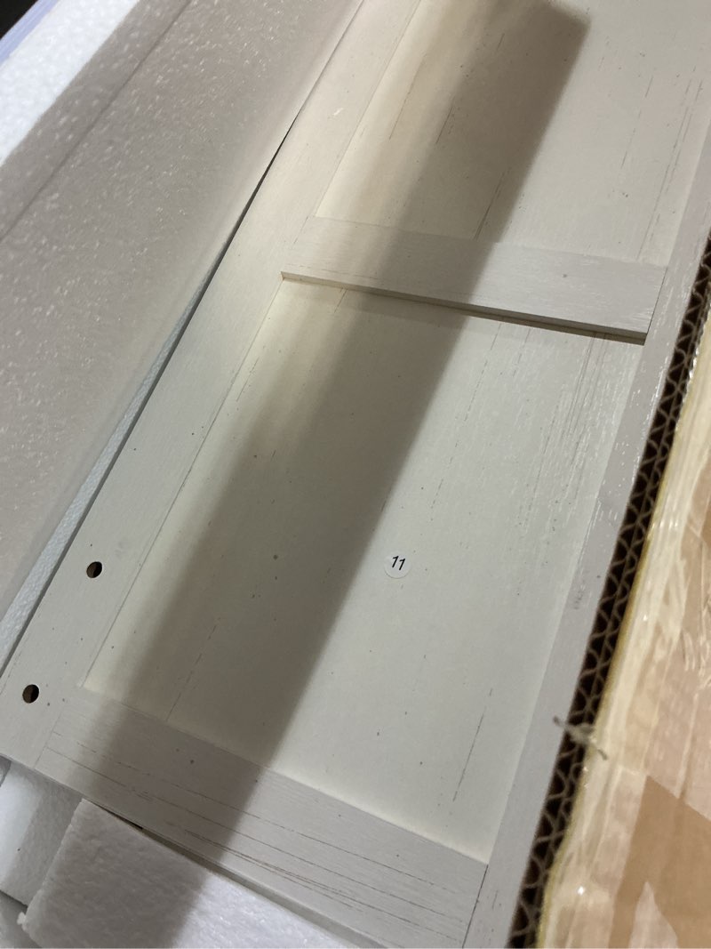 Condition photo showing Good Condition for RUSTOWN Farmhouse Wood Wall Storage Bathroom Cabinet with Sliding Barn Door, Rustic Medicine Cabinet with Adjustable Shelf, 3-Tier Vintage Cabinet for Kitchen, Bathroom, Living Room (Vintage White)