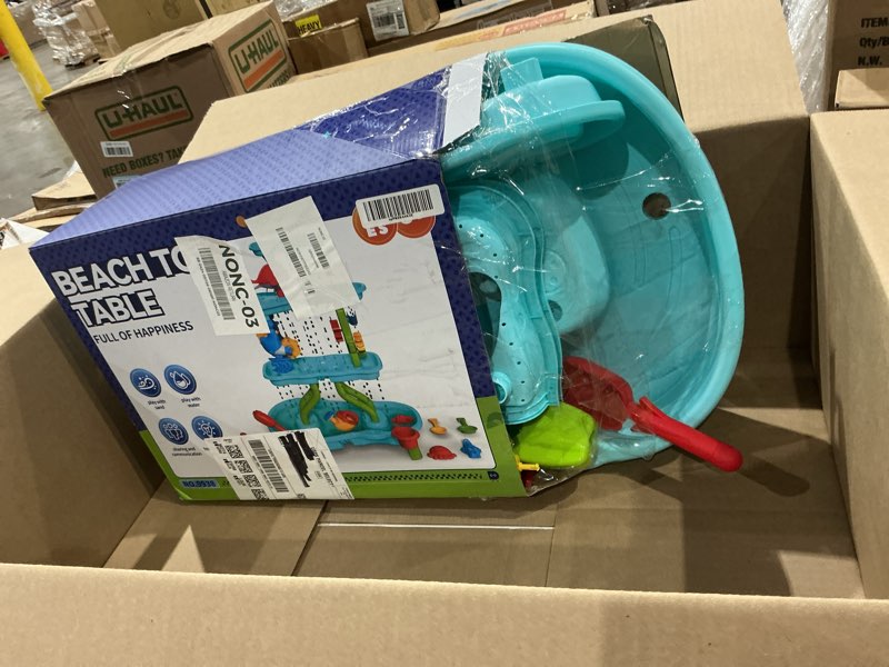 Condition photo showing As Is for 4 -tier kids sand and water table for toddlers - outdoor water sand play table toys for boys girls, summer splash activity sensory table party birthday gift for kids 3-5 6-12 turquoise