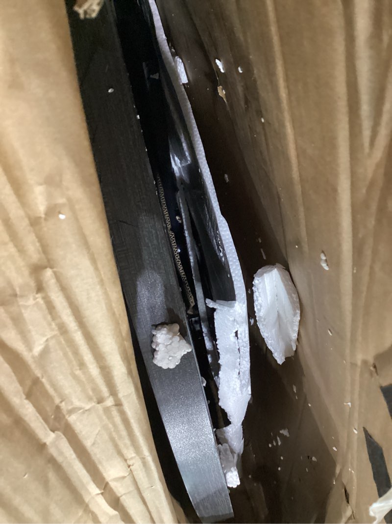 Condition photo showing As Is for VECELO 35" Round Dining Table for 4, Wood-Grain Tabletop & Heavy-Duty Steel Frame, for Kitchen, Living Room, Easy Assembly, Dark Grey Dark Grey 35" Dining Table