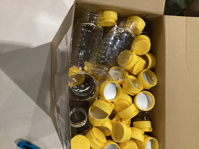 Condition photo showing As Is for didaey 48 pcs 12 oz plastic honey bottles clear jars honey dispenser with lids caps containers leak resistant empty refillable squeeze bottle for maple syrup, storing and dispensing